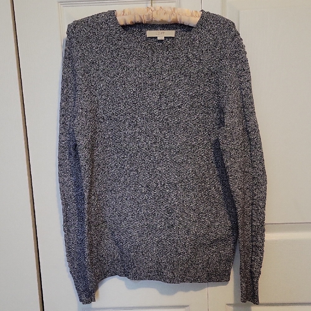 LOFT | Women's Black and White Crewneck Sweater